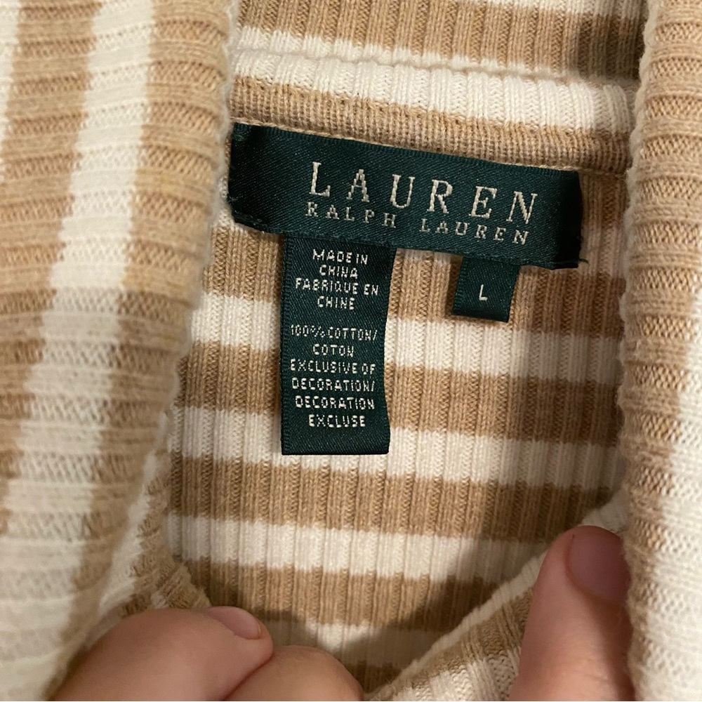 Ralph Lauren Beige/Brown Turtleneck Sweater Top Women's Size L 100% cotton - Picture 4 of 5